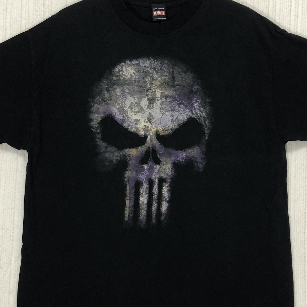 Marvel Punisher T Shirt Mens XL Black Distressed Skull Graphic Mad Engine Tee